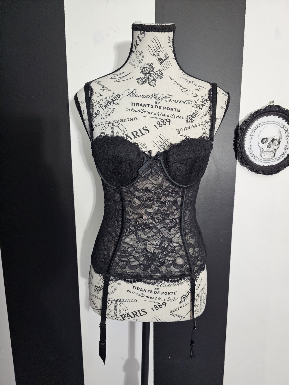 Chantelle Black Lace Bustier Corset with Garters